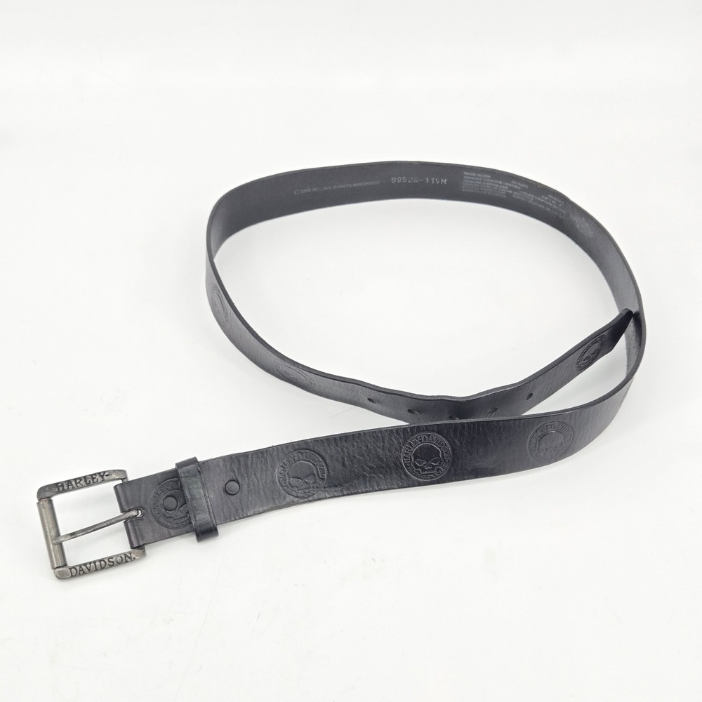 Harley-Davidson Willie G Skull Embossed Black Leather Belt Men 42 Made in USA